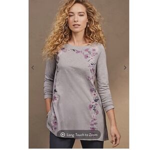 Pure Jill Embroidered Dipped Hem Tunic Women's‎ Size Large Gray/lavender Comfy